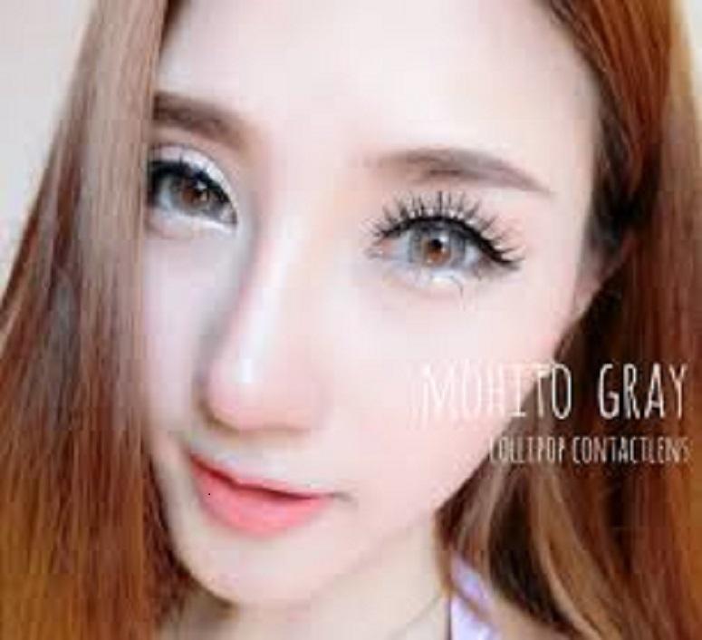 Combo Kính Áp Tròng Màu Xám 1 Năm Hàn Quốc + Ngâm Tặng Khay Gương Mini Dụng Cụ Kẹp Gắp, Contact Lens Vassen , cao cấp màu chuẩn lên hình (MS:4)