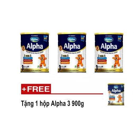 Bộ 3 hộp sữa bột vinamilk dielac alpha 3 1.5kg tặng 1 hộp dielac alpha 3 900g