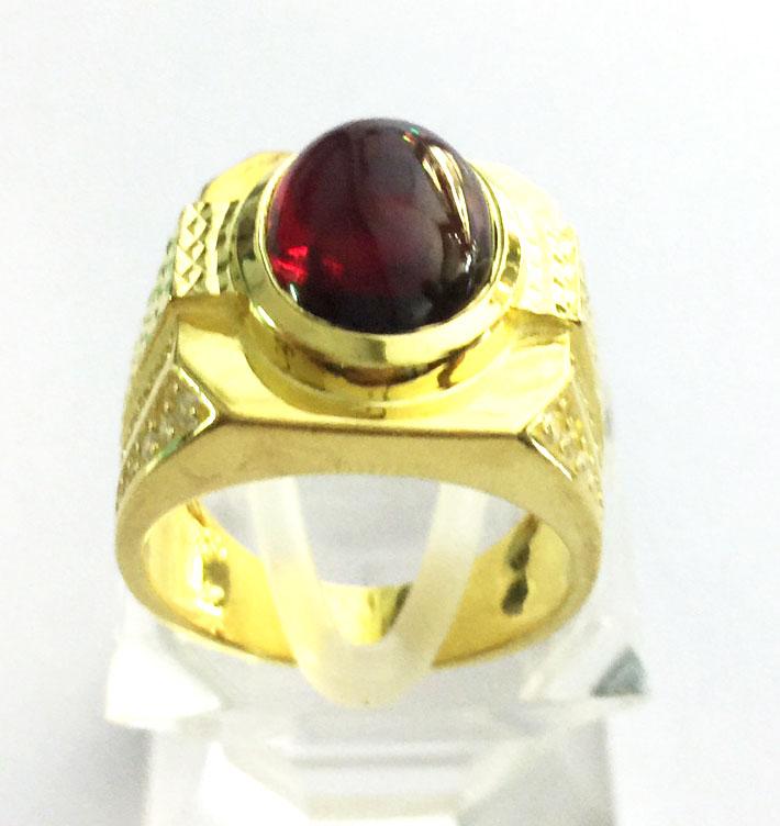 Nhẫn nam đá thạch anh tự nhiên mạ vàng 18k