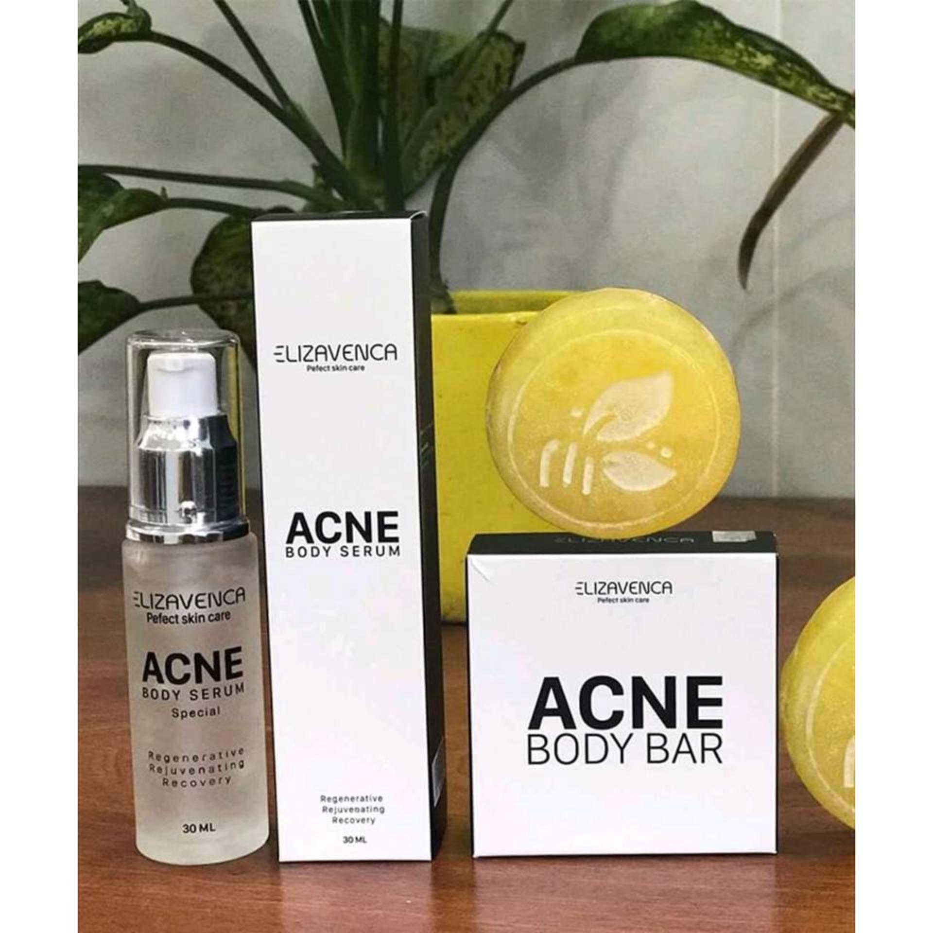 BỘ ĐÔI ĐẶC TRỊ MỤN LƯNG, NGỰC, MÔNG VÀ VIÊM NANG LÔNG ELIZAVENCA ACNE BODY BAR & SERUM