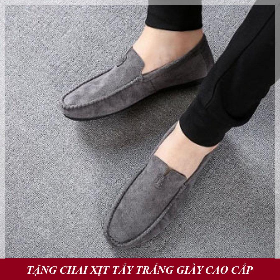 Giày lười nam hàn quốc da lộn màu xám lông chuột có video