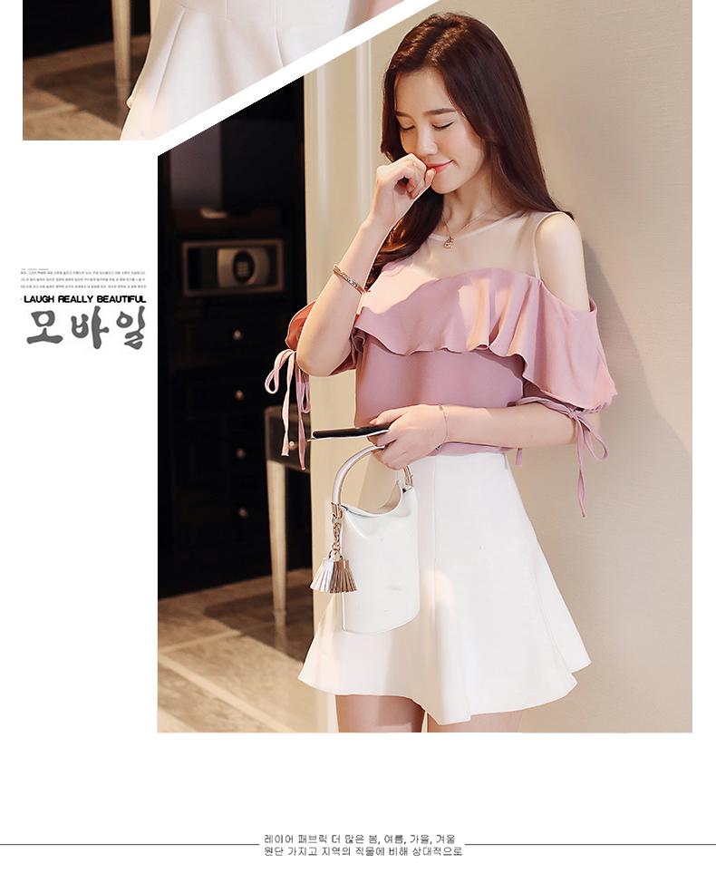 Áo kiểu hở vai phối voan lưới - ga410