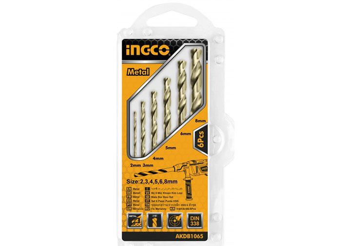 2-8mm bộ 6 mũi khoan kim loại hss ingco akdb1065