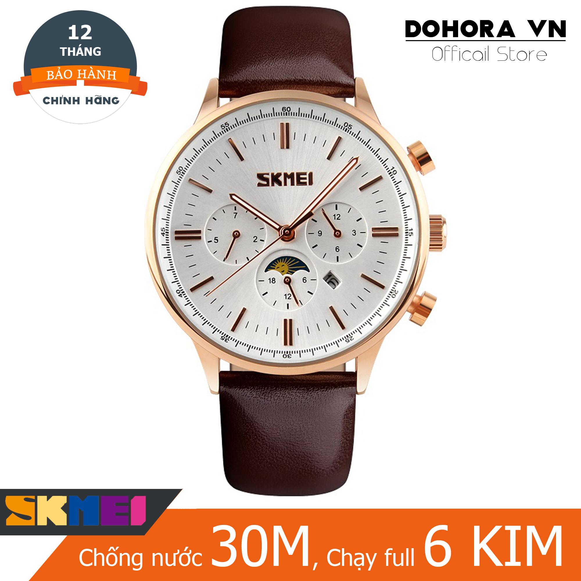 Đồng hồ nam dây da cao cấp Skmei Chronograph D21 chạy full 6 kim lịch tự động