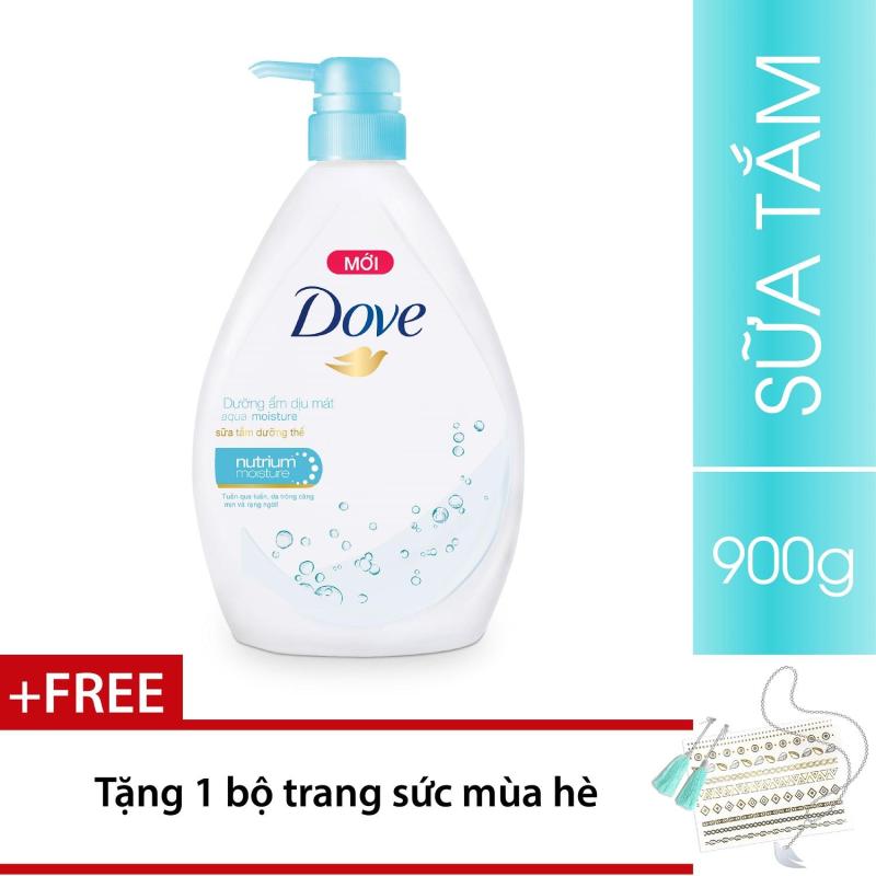 Sữa Tắm Dove Dưỡng ẩm dịu mát Aqua 900g + Tặng 01 Bộ trang sức mùa hè nhập khẩu