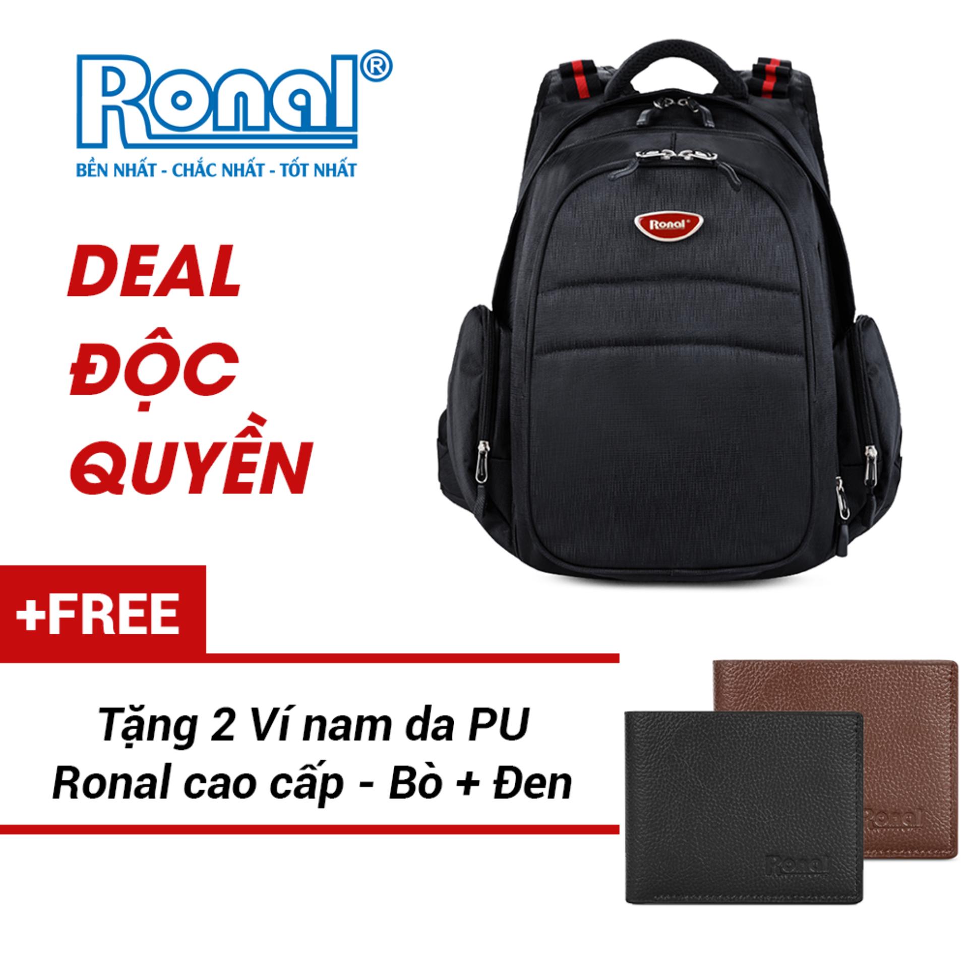 Ba lô ronal bl47 - đen logo niken đỏ tặng 2 ví nam màu đen + bò