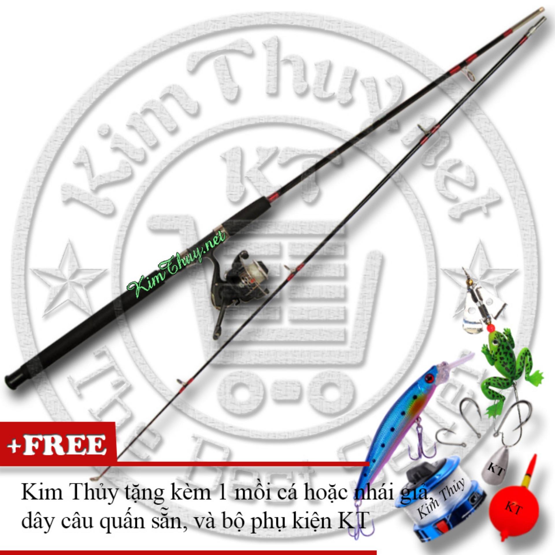 Bộ cần câu máy 2 khúc Đặc ruột 2m1 KT A2-Black (*Kim Thủy) + Kèm Máy câu + Mồi câu + Dây câu, Phao câu, Chì câu, Lưỡi câu