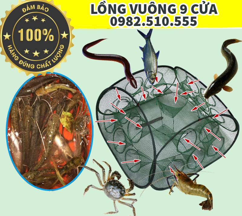 Lồng Vuông 9 Cửa Bắt tôm, cá, lươn .. Siêu Bền + Tặng Mồi ( A Cường Fishing )
