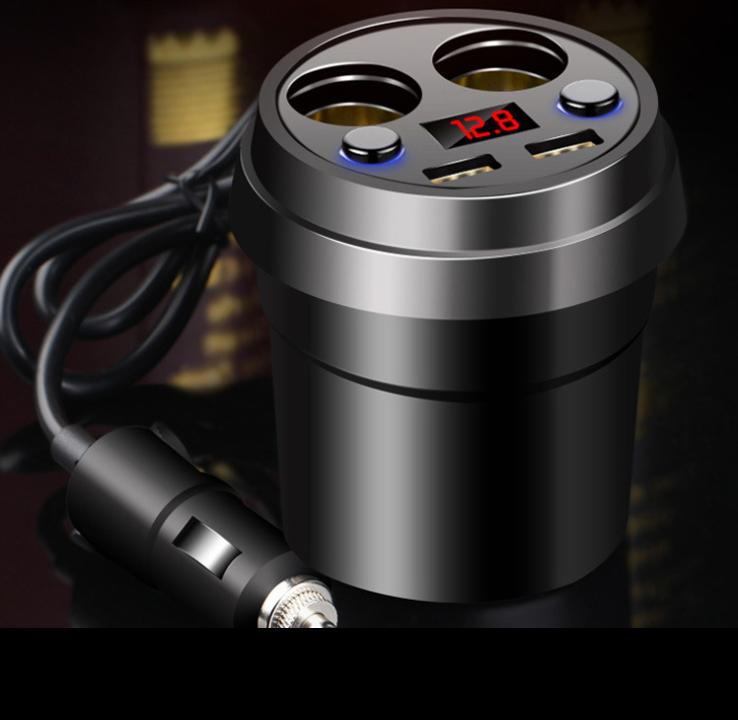 Cốc xạc chia 2 tẩu nguồn và 2 usb xạc điện thoại trên ô tô