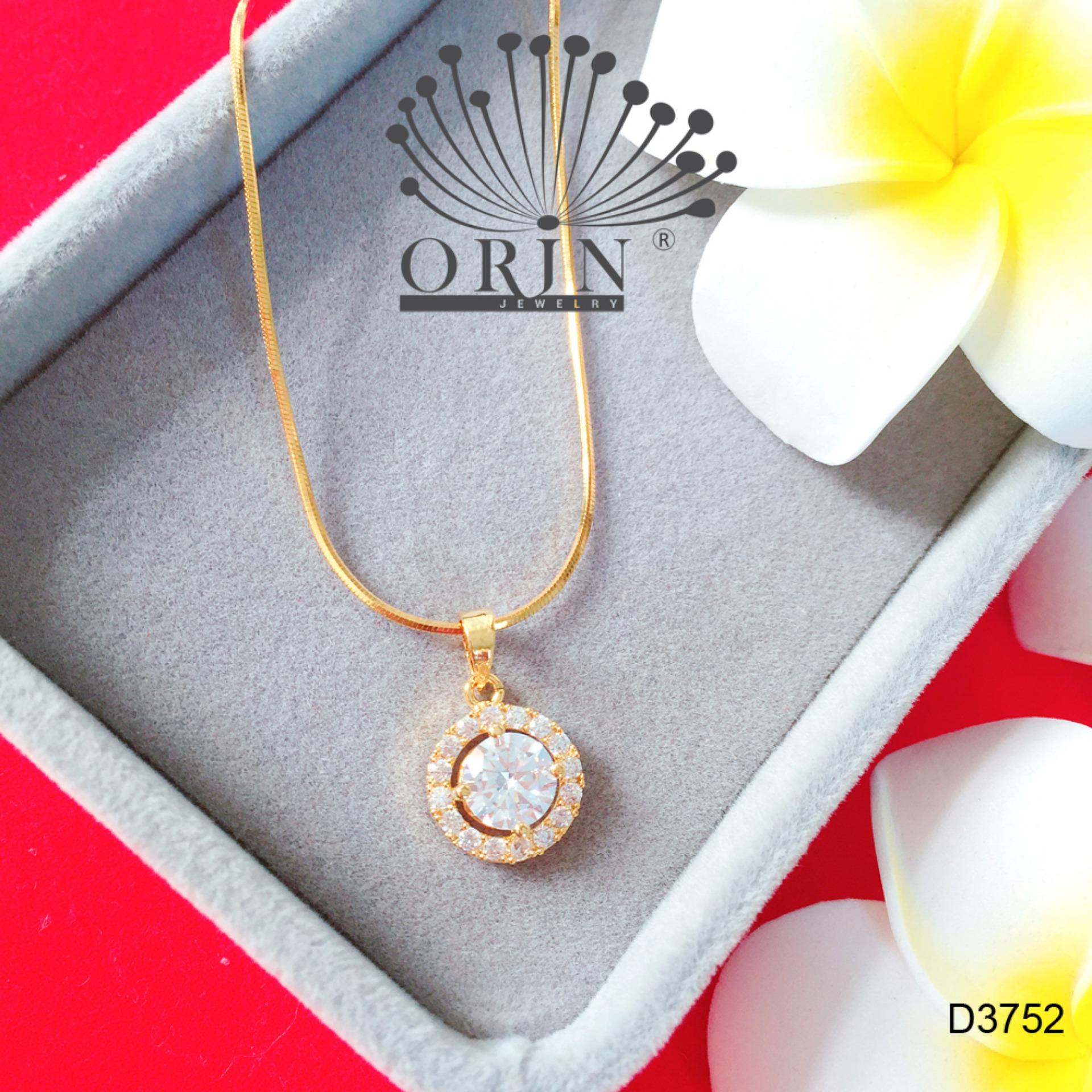 Dây chuyền mặt đá tròn viền đá dạng dây mì cao cấp Orin D3752 - Long Tien