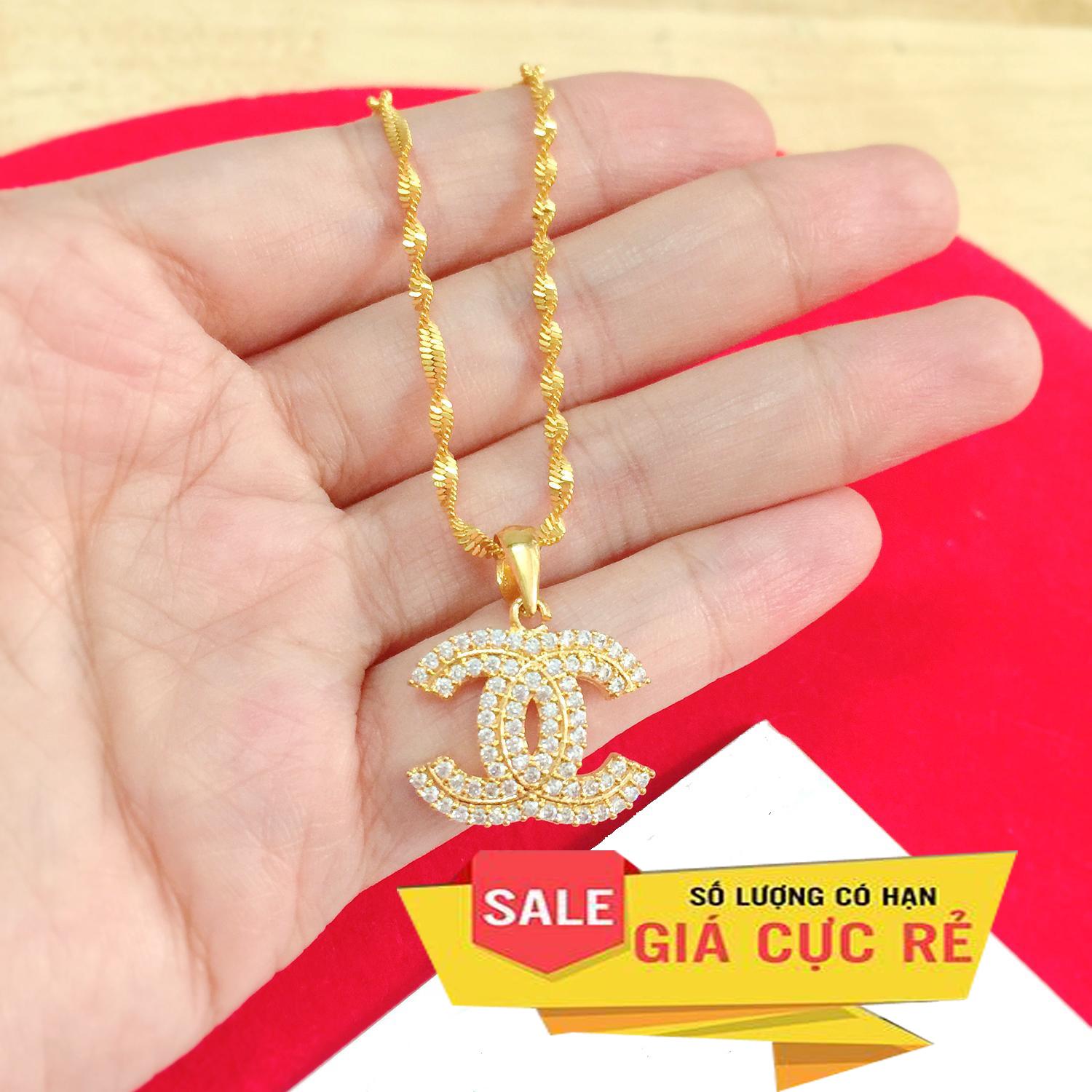 Dây chuyền mạ vàng 24k xoắn mặt x đính đá cao cấp (Dây soắn cả dây - Mặt chữ x đính đá)