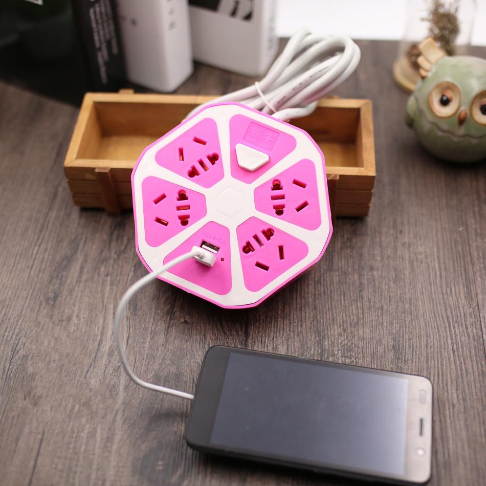 Ổ cắm điện hình trái cam có 2 cổng usb + 4 ổ cắm -dây dài 1.5m