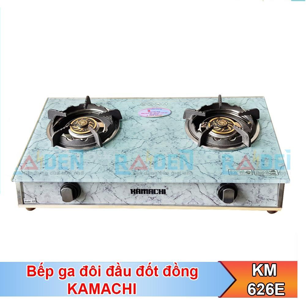 Bếp ga đôi KAMACHI model: KM-626E đầu đốt đồng kính cường lực dày màu vân đá hoa cương bảo hành đến 25 tháng