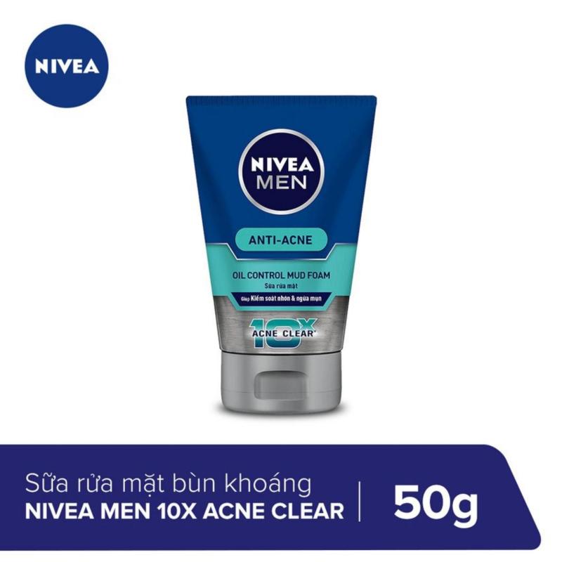 Sữa Rửa Mặt Bùn Khoáng Mát Lạnh Nivea Men 10X Acne Clear Cooling Mud Face Wash 50g _ 83941