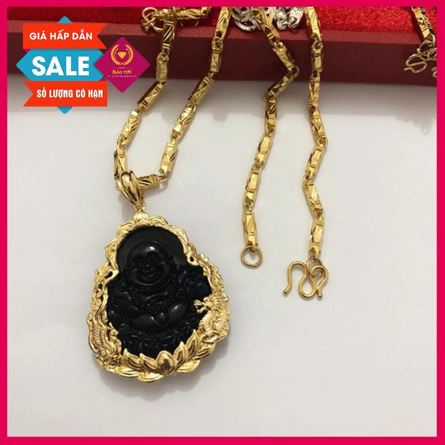 Trang sức nam bạc Thái Dây chuyền nam Mặt Phật phong thủy đá đen bọc vàng cao cấp trang sức phong thủy
