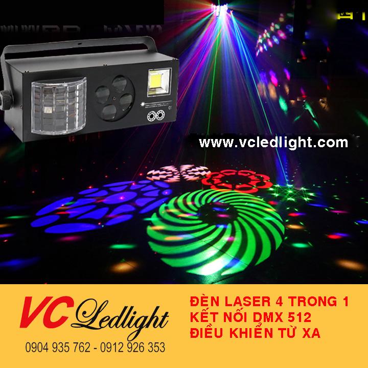 ĐÈN LASER 4 IN 1. CÔNG SUẤT 60W - AC 220V. Có điều khiển từ xa. Vỏ hộp: hợp kim, màu trắng