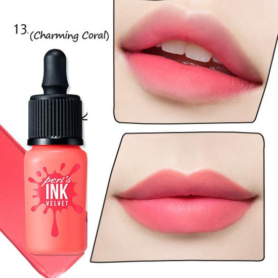 Son Kem Lì Peripera Ink Peris Velvet 8g #13 Charming Coral - Hồng san hô dễ thương