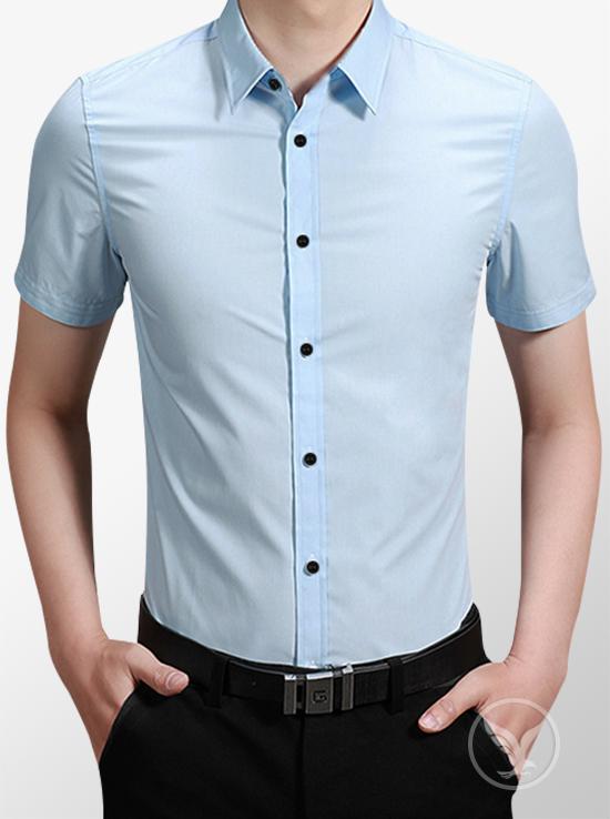 Áo sơ mi nam Cộc Tay Xanh Nhạt dáng body Hàn Quốc không nhăn, Áo sơ mi nam Ngắn Tay Xanh Nhạt