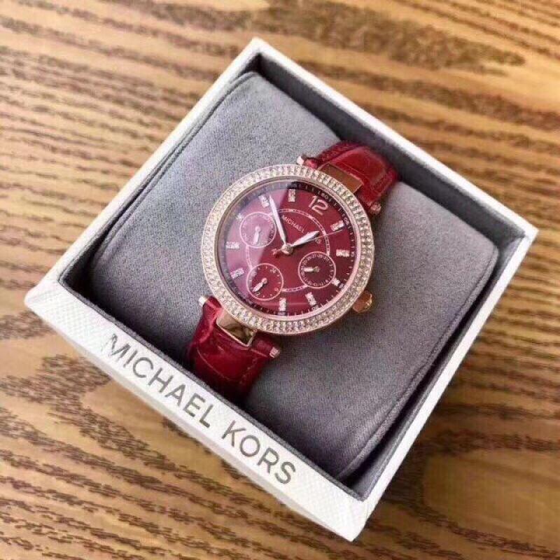 Đồng hồ nữ Michael Kors - MK 6451 MẶT ĐỎ DÂY DA ĐỎ