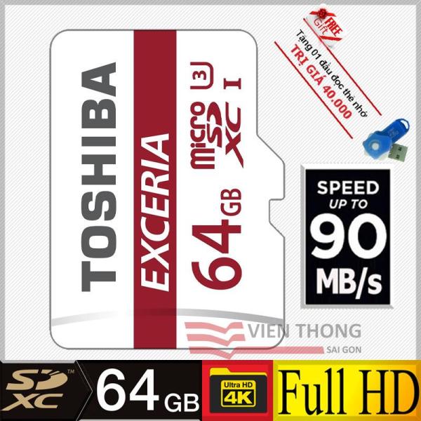 Thẻ nhớ 64gb MicroSDXC U3 90MB/ Toshiba Exceria + tặng đầu đọc thẻ micro (Mẫu ngẫu nhiên)