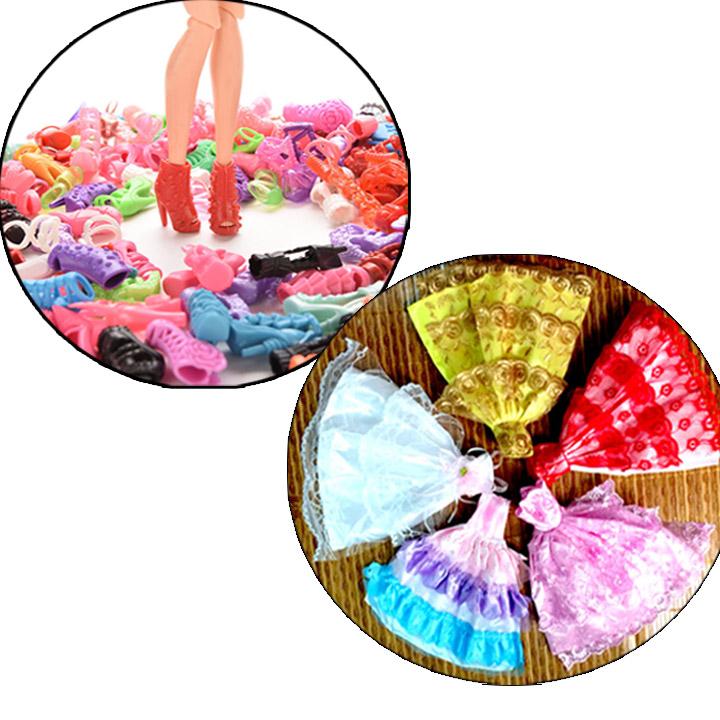 Bộ 05 váy đầm dạ hội +10 đôi giầy dành cho búp bê 30cm