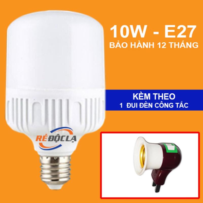 Bóng đèn Led trụ 10W Ánh Sáng Trắng + Đui đèn công tắc- Microstore