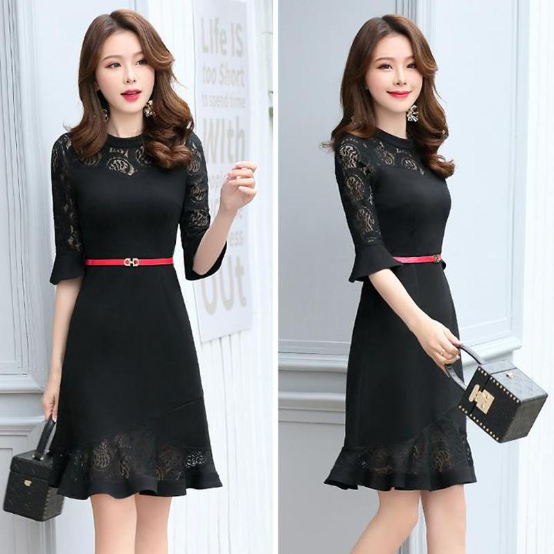 [HCM]Đầm đen body dự tiệc phối ren đuôi cá cao cấp