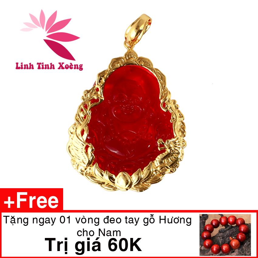 mặt dây chuyền nam, mặt dây chuyền phật Di Lặc ngọc đỏ quấn Long Phụng MK264 tặng vòng 60k