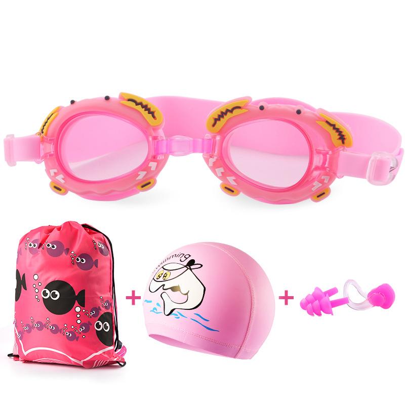 High quality children's swimming goggles with swimming cap, 1 nose pinch, 2 ear plugs and 1 drawstring backpack (Pink) SYT