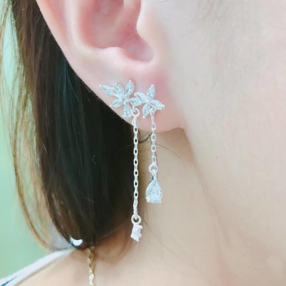 Bông tai bạc s925 - bông tai hoa tua bt25