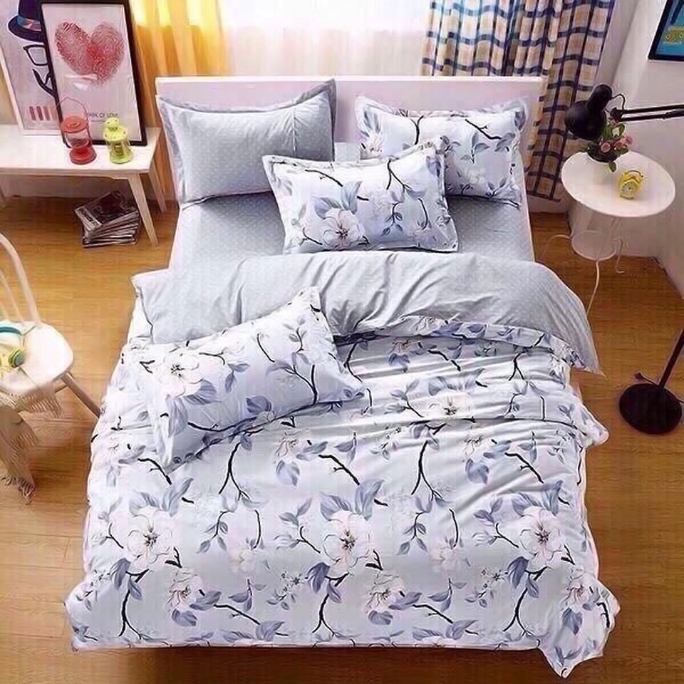 Bộ ga chun & gối cotton poly họa tiết 2.2x2m