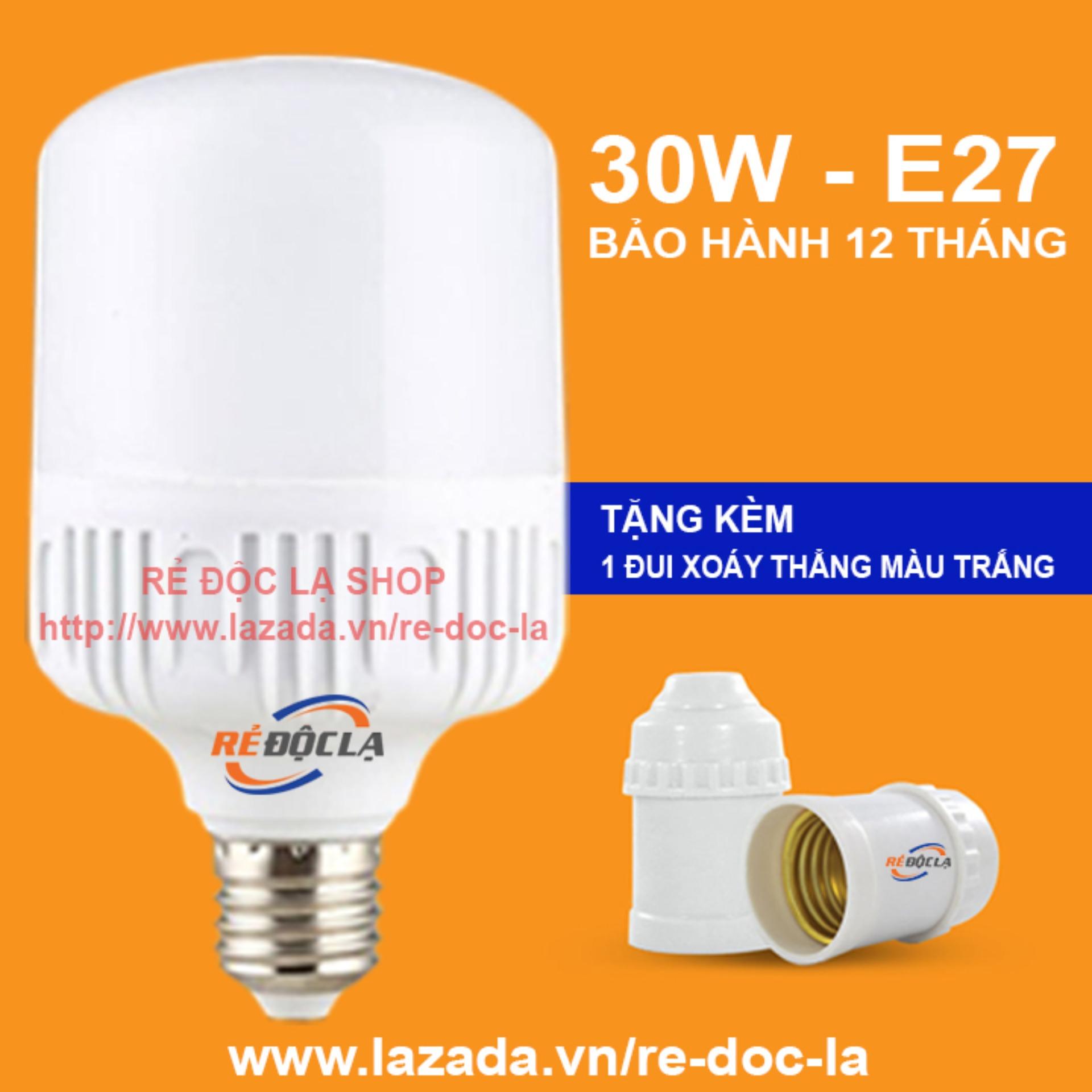 Bóng đèn led bulb trụ 30w - tặng kèm 1 đui xoáy thẳng e27- led shop