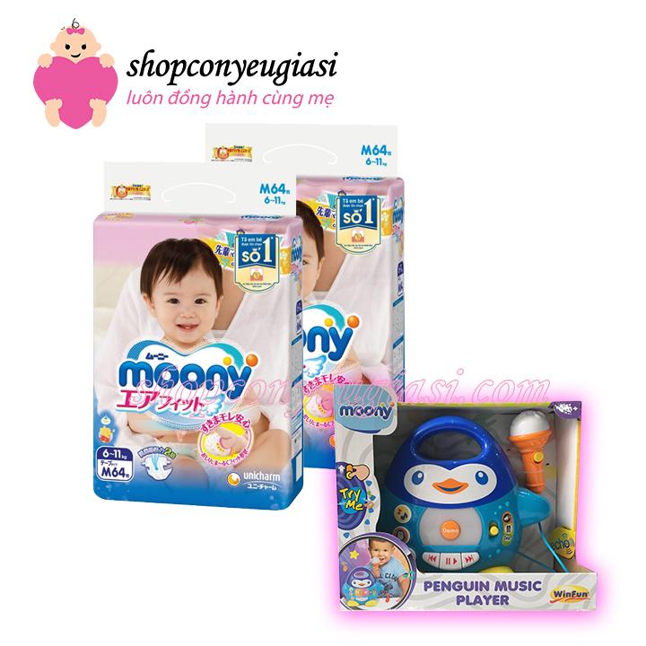 Combo 2 bịch tã - bỉm dán moony nb90 - tặng bộ phát nhạc chim cánh cụt