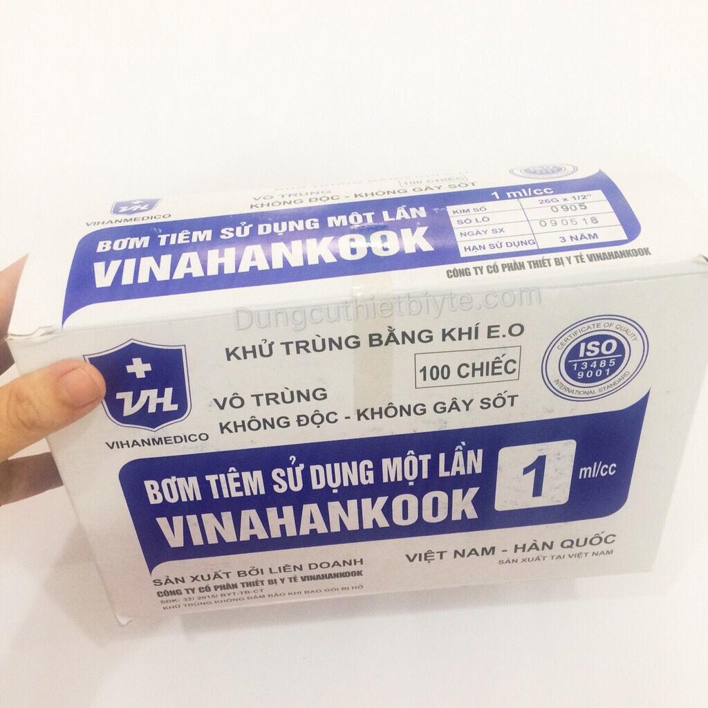 Bơm tiêm xilanh 1cc vô trùng Vinahancook (Hộp 100 cây)