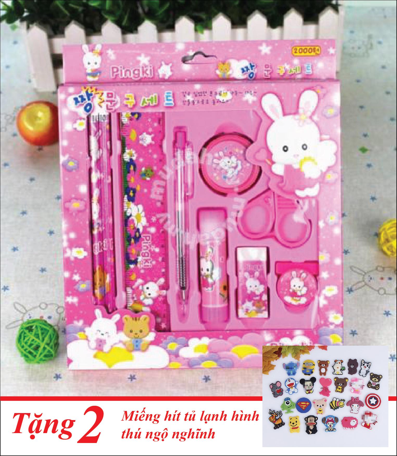 Bộ dụng cụ học tập cute Pingki + Tặng 2 Miếng Hít Tủ Lạnh Hình Thú Ngộ Nghĩnh