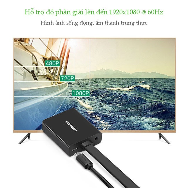 Cáp chuyển đổi HDMI sang VGA dây dẹt tích hợp cổng Audio 3.5mm + Micro USB hỗ trợ nguồn ngoài UGREEN MM103 Cáp chuyển đổi HDMI sang VGA dây dẹt tích hợp cổng Audio 3.5mm + Micro USB hỗ trợ nguồn ngoài UGREEN MM103