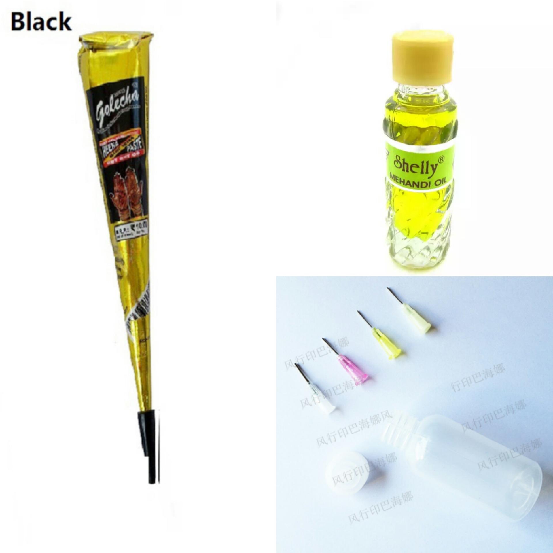 Set gồm 3 Sp gồm 1 tuýp mực vẽ henna. 01 lọ tinh dầu henna và 1 bộ kit vẽ henna
