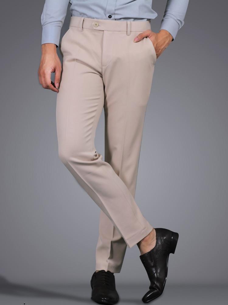 Quần âu nam màu Be loại vải Trượt nhập khẩu, Quần Tây nam dáng ôm hàn quốc