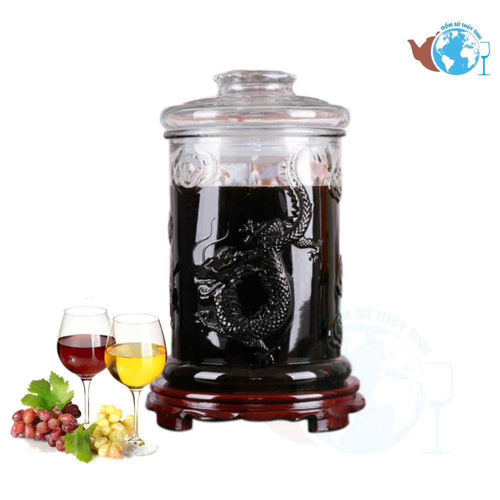 Bình ngâm sâm thủy tinh hình trụ hoa văn rồng 6 lít không van