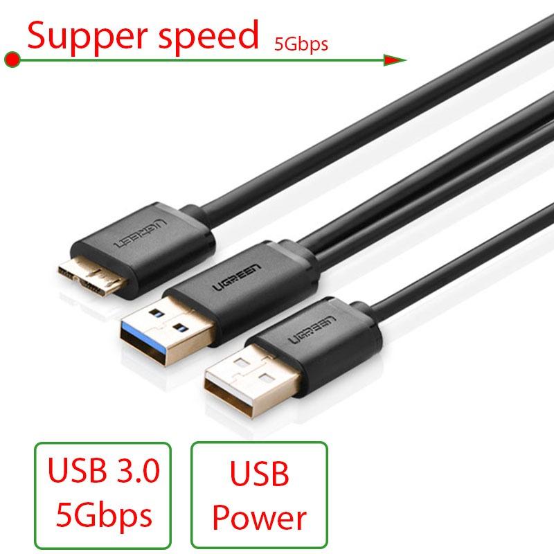 Dây cáp usb 3.0 am sang micro bm cho hdd ổ cứng di động hỗ trợ 1 cổng usb cấp nguồn 5v ugreen 10382
