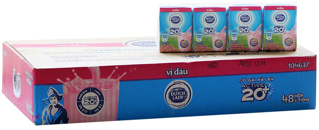 Thùng 48 hộp sữa dutch lady 20+ 110ml vị dâu 9.11.19