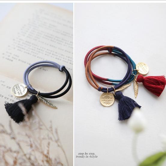 COMBO 2 DÂY CỘT TÓC NƠ LEN XANH NAVY CAO CẤP HIỆU FOXY - BT0023-Xanh-Đen