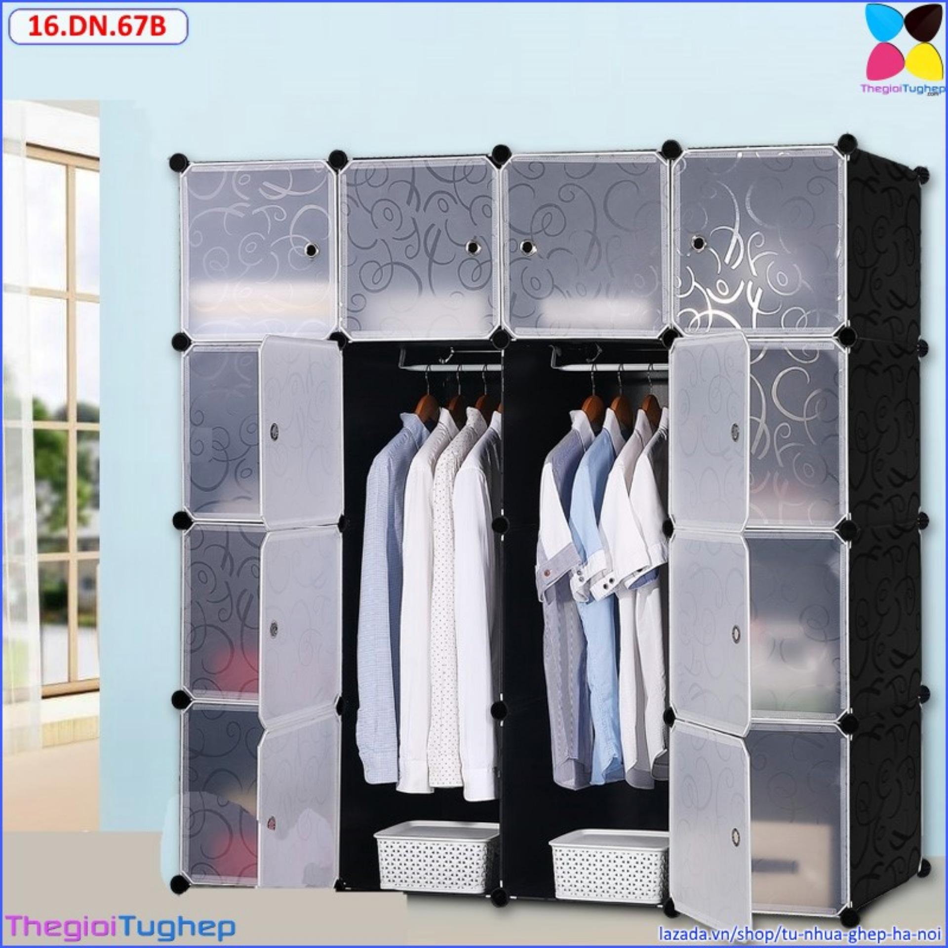 Tủ nhựa lắp ghép 16 ô, cánh trong (đen)-16.DN.67B
