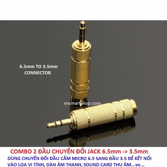 Combo 2 jack chuyển đổi 6.5mm sang 3.5 mm loại tốt (vàng) dùng kết nối micro và các thiết bị âm thanh, soundcard thu âm...