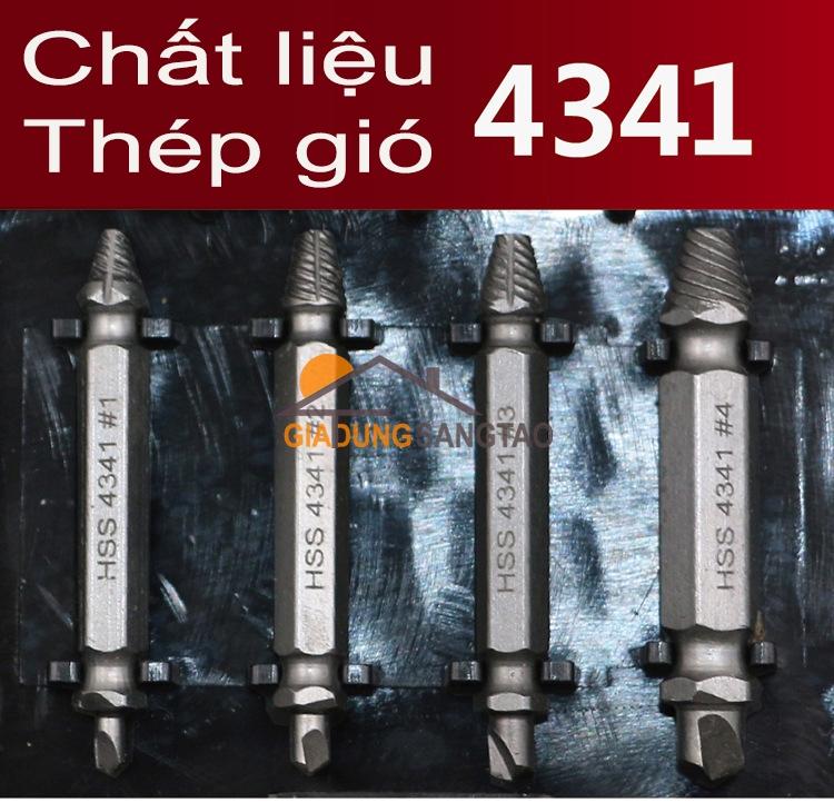 Bộ 4 mũi khoan lấy ốc vít gãy chất liệu thép gió HS 4341