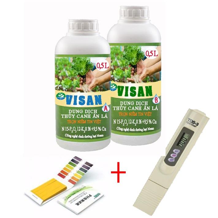 Phân bón thủy canh | Dung dịch thủy canh Combo 1 chai lá + 1 bút tds + 1 giấy đo PH