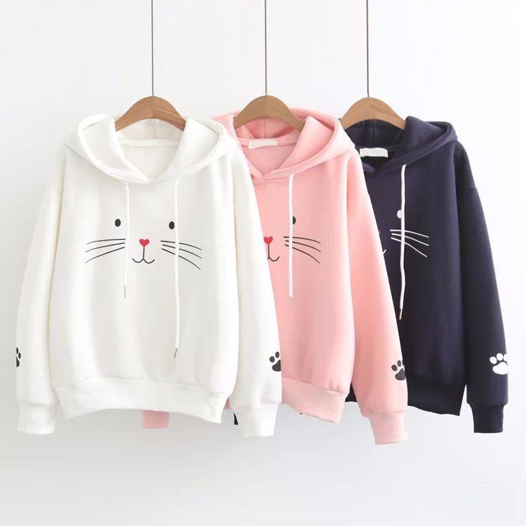[HCM]Áo Hoodie Có Mũ Dài Tay Hình Mặt Mèo Cute