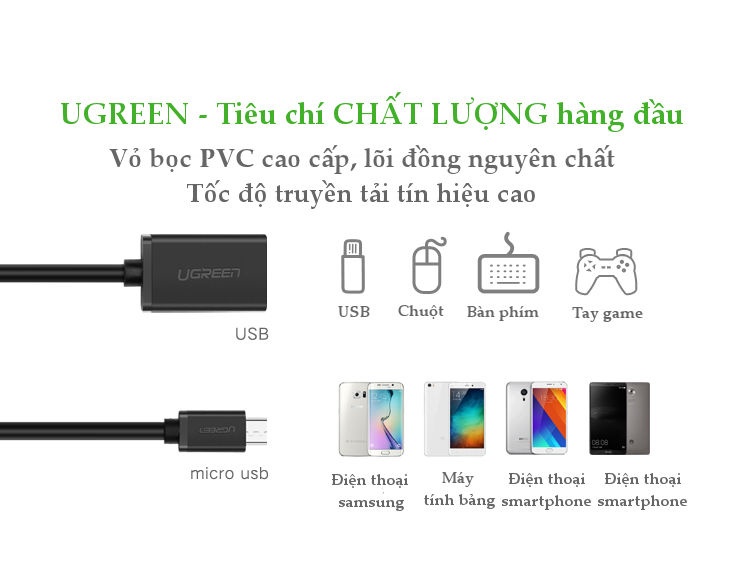 Dây Micro USB 2.0 OTG dạng tròn dài 12cm UGREEN US133 Dây Micro USB 2.0 OTG dạng tròn dài 12cm UGREEN US133