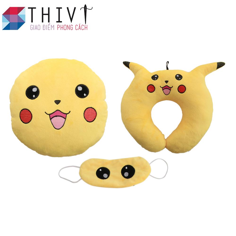 Combo Gối tựa lưng, gối cổ và bịt mắt văn phòng tạo hình Pokermon