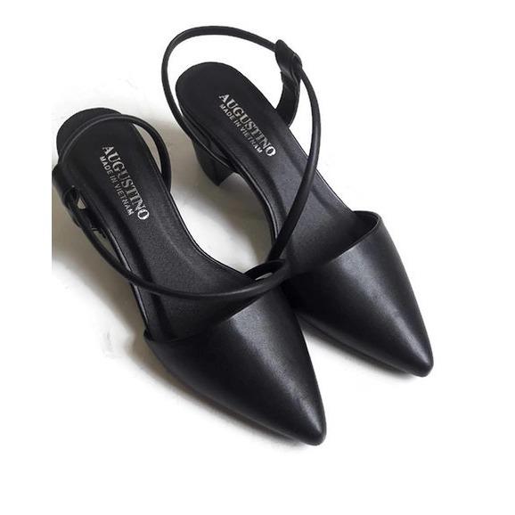 [SALE] Sandal Bít Mũi Nhọn Da Lì Quai Chéo Đế Vuông 5 Phân (Đen)
